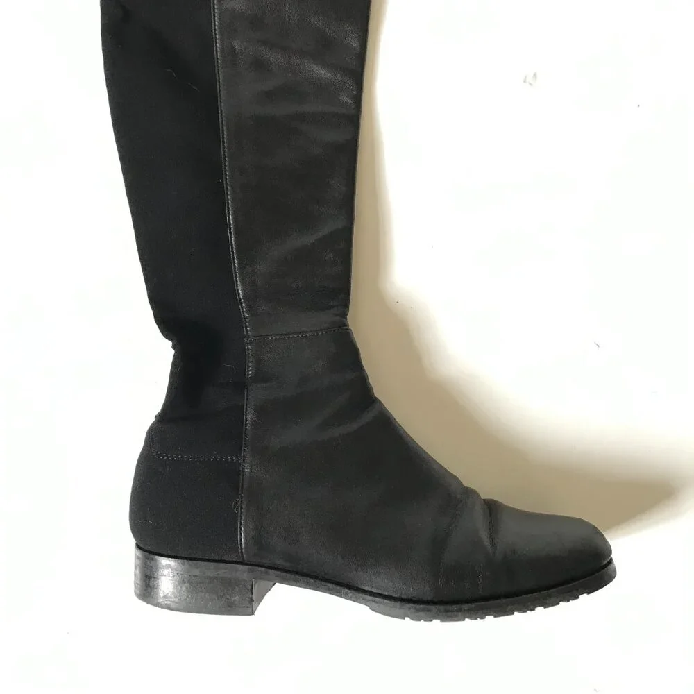 Stuart Weitzman Keelan Boots Womens 7.5 Black Leather Over the Knee High Stretch